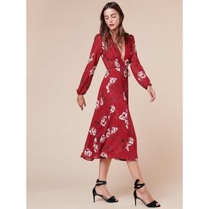 Reformation Ashley Wrap Dress Midi Red Floral